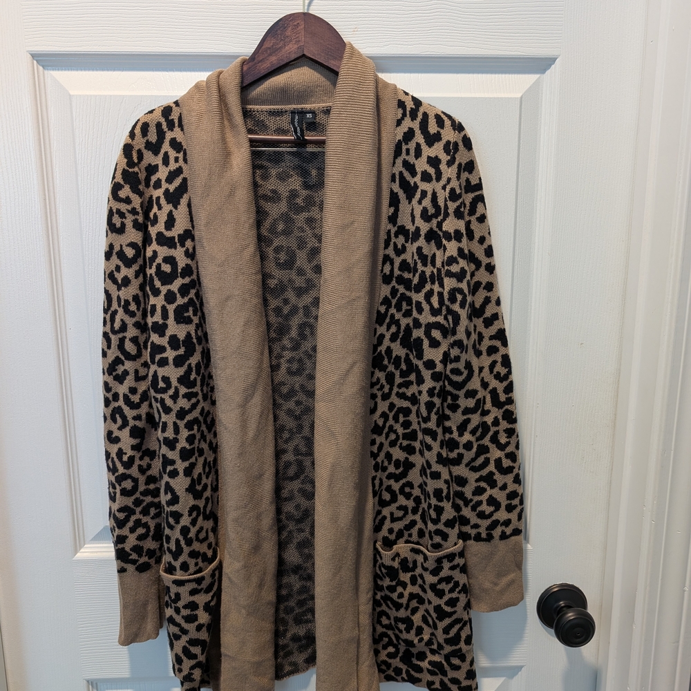 Tan and Black Open Front Leopard Cardigan